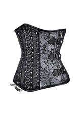 Black and Silver Brocade Leather Steampunk Underbust Costume Corset